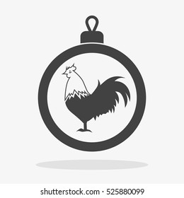 Christmas balls with rooster Icon flat vector gray new year