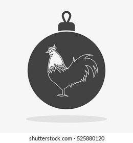 Christmas balls with rooster Icon flat vector gray new year