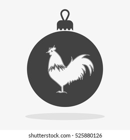 Christmas balls with rooster Icon flat vector gray new year