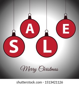 Christmas balls sale. Special offer vector tag. New year holiday card template. Shop market poster design.