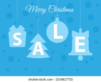 Christmas balls sale. Special offer vector tag. New year holiday card template. Shop market poster design.