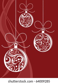 christmas balls with scrolls ornaments on red background in vector format very easy to edit