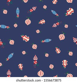 Christmas balls seamless pattern with blue background