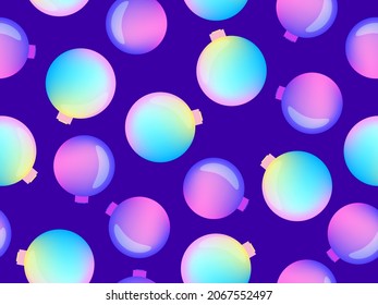 Christmas balls seamless pattern. Blue and violet gradient. Xmas  background. Christmas design for greeting cards, wrapping paper, banners and posters. Vector illustration 