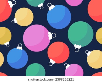 Christmas balls seamless pattern. Christmas decorations for greeting cards, wrapping paper, banners and posters. Xmas card design template with retro Christmas tree balls. Vector illustration