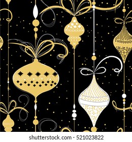 Christmas Balls Seamless Pattern Gold Black White Theme