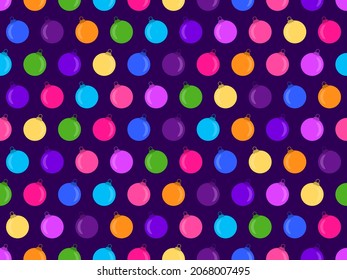 Christmas balls seamless pattern. Multicolored Christmas balls. Christmas background for greeting cards, wrapping paper, banners and posters. Vector illustration 