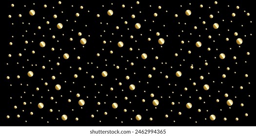 Christmas Balls Seamless Pattern On Black Background, Golden Christmas Balls Vector Illustration.	
