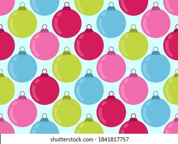 Christmas Balls seamless pattern. Christmas ornaments for greeting cards, wrapping paper, banners and posters. Vector illustration