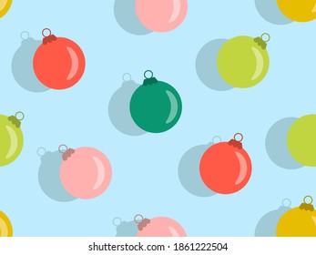 Christmas Balls seamless pattern. Christmas ornaments for greeting cards, wrapping paper, banners and posters. Xmas greeting card design template. Winter holiday. Vector illustration