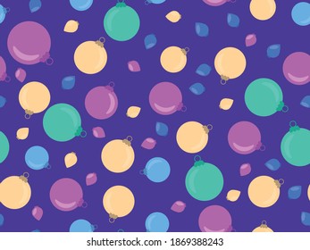 Christmas Balls seamless pattern. Christmas ornaments for greeting cards, wrapping paper, banners and posters. Xmas greeting card design template. Winter holiday. Vector illustration