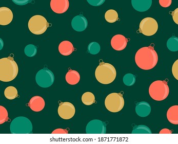 Las bolas de Navidad son un patrón impecable. Ornamentos navideños para tarjetas de felicitación, papel envolvente, pancartas y carteles. Plantilla de diseño de tarjetas de felicitación de Navidad. Vacaciones de invierno. Ilustración del vector