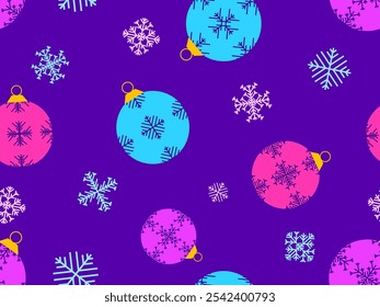 Christmas balls seamless pattern. Christmas Tree Balls is decorated with snowflakes patterns. Christmas Tree Balls. Xmas design for wrappers, covers, banners and posters. Vector illustration