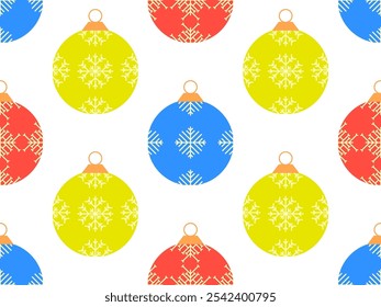 Bolas de Navidad sin patrón. Las bolas del árbol de Navidad están decoradas con patrones de copos de nieve. Bolas de árbol de Navidad. Diseño navideño para envoltorios, fundas, Anuncios y carteles. Ilustración vectorial
