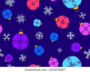Christmas balls seamless pattern. Christmas Tree Balls is decorated with snowflakes patterns. Christmas Tree Balls. Xmas design for wrappers, covers, banners and posters. Vector illustration