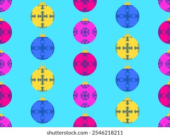 bolas de Natal padrão sem costura. Bolas de árvore de Natal é decorado com flocos de neve padrões. Bolas de árvore de Natal. Xmas design para wrappers, capas, banners e cartazes. Ilustração vetorial