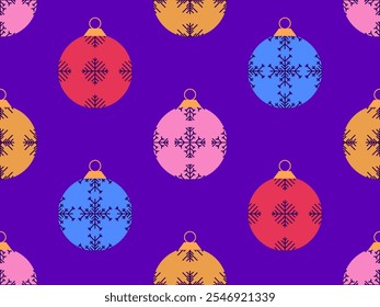 Christmas balls seamless pattern. Christmas Tree Balls is decorated with snowflakes patterns. Christmas Tree Balls. Xmas design for wrappers, covers, banners and posters. Vector illustration