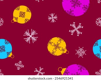 Christmas balls seamless pattern. Christmas Tree Balls is decorated with snowflakes patterns. Christmas Tree Balls. Xmas design for wrappers, covers, banners and posters. Vector illustration
