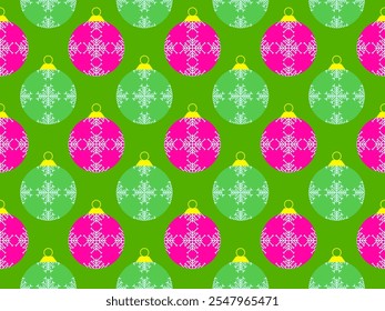 Christmas balls seamless pattern. Christmas Tree Balls is decorated with snowflakes patterns. Christmas Tree Balls. Xmas design for wrappers, covers, banners and posters. Vector illustration