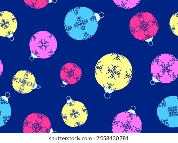 Christmas balls seamless pattern. Christmas Tree Balls is decorated with snowflakes patterns. Christmas Tree Balls. Xmas design for wrappers, covers, banners and posters. Vector illustration