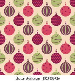 Christmas balls. Seamless vector illustration with colorful holiday decorations