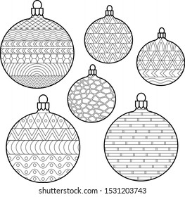 Christmas balls set coloring page for painting vector illustration
