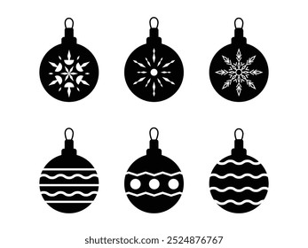 Bolas de la Navidad fijadas Vector de los iconos, adorno de la chuchería de la Navidad aislado en el fondo blanco, Elementos de las Navidades, diseño para la tarjeta de la Navidad, tarjeta de felicitación