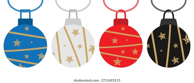 Bolas de la Navidad fijadas Vector de los iconos, adorno de la chuchería de la Navidad aislado en el fondo blanco, Elementos de las Navidades, diseño para la tarjeta de la Navidad, tarjeta de felicitación