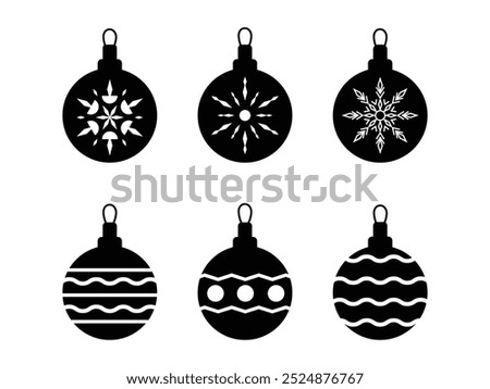 Christmas balls set icons vector, Decorated christmas bauble isolated on white background, Christmas elements, design for Christmas card, greeting card
