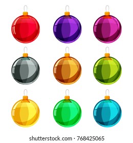 Christmas balls. Set of isolated cartoon decorations. Vector illustration.
