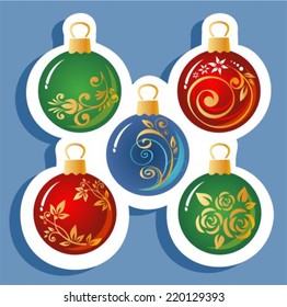 Christmas balls set isolated on a blue background.