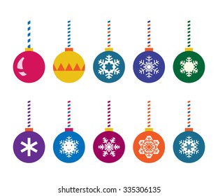 Christmas balls set. Multicolor, with snowflakes and designs. EPS 10 vector illustration, no transparency