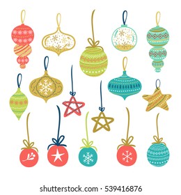 Christmas balls set. Vector winter holidays elements