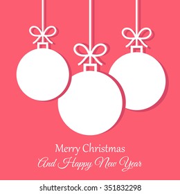 Christmas balls with shadow isolated on red background. Christmas card. Minimal Christmas abstract background. Vector illustration. Eps 10.