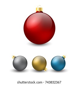 Christmas balls with shadow on the white background.