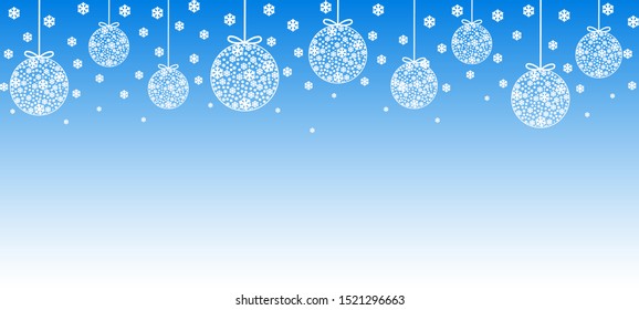 Christmas balls, silhouettes of snowflakes on a blue background. Banner, ornament, page decor for your design. New Year's, Christmas - vector illustration.