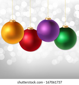 Christmas Balls And Silver Bokeh, With Gradient Mesh, Vector Illustration 