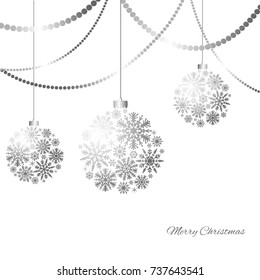 Christmas balls. Silver. Snowflakes. Garland. Vector festive illustration. New Year. Christmas. Winter. Beads.