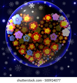 Christmas balls and snowfall