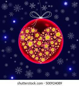 Christmas balls and snowfall