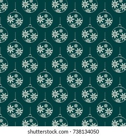 Christmas balls with snowflake decoration pattern on green background
