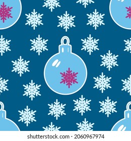 Christmas balls with snowflakes. Geometrical Christmas seamless pattern. Vector.