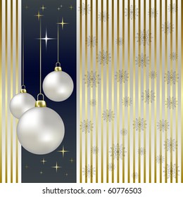 Christmas balls and snowflakes on a gold background