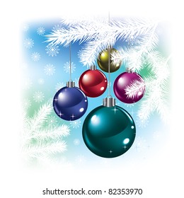 Christmas balls and snowflakes on white background