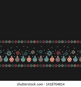 Christmas balls, snowflakes . Seamless pattern on dark background. Hand drawn Vector illustrations