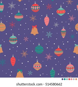 Christmas balls and snowflakes seamless pattern background