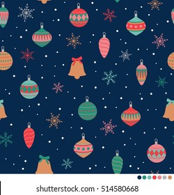 Christmas balls and snowflakes seamless pattern background