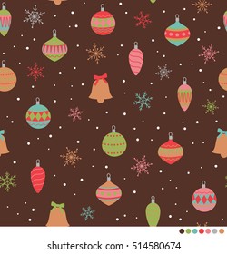 Christmas balls and snowflakes seamless pattern background