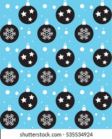 Christmas balls and snowflakes seamless pattern. Vector illustration for Merry Christmas and Happy New Year greeting card. Winter Holiday decoration. Snow ball seamless pattern wallpaper texture retro