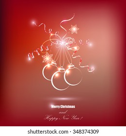 Christmas balls and snowflakes, streamers, vector